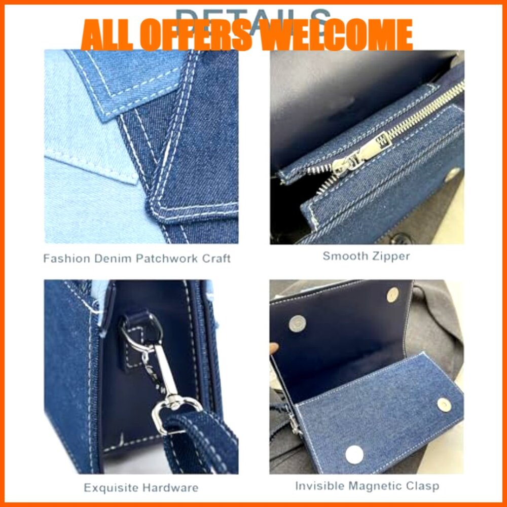 Denim Patchwork Crossbody Shoulder Bag Clutch wit… - image 5